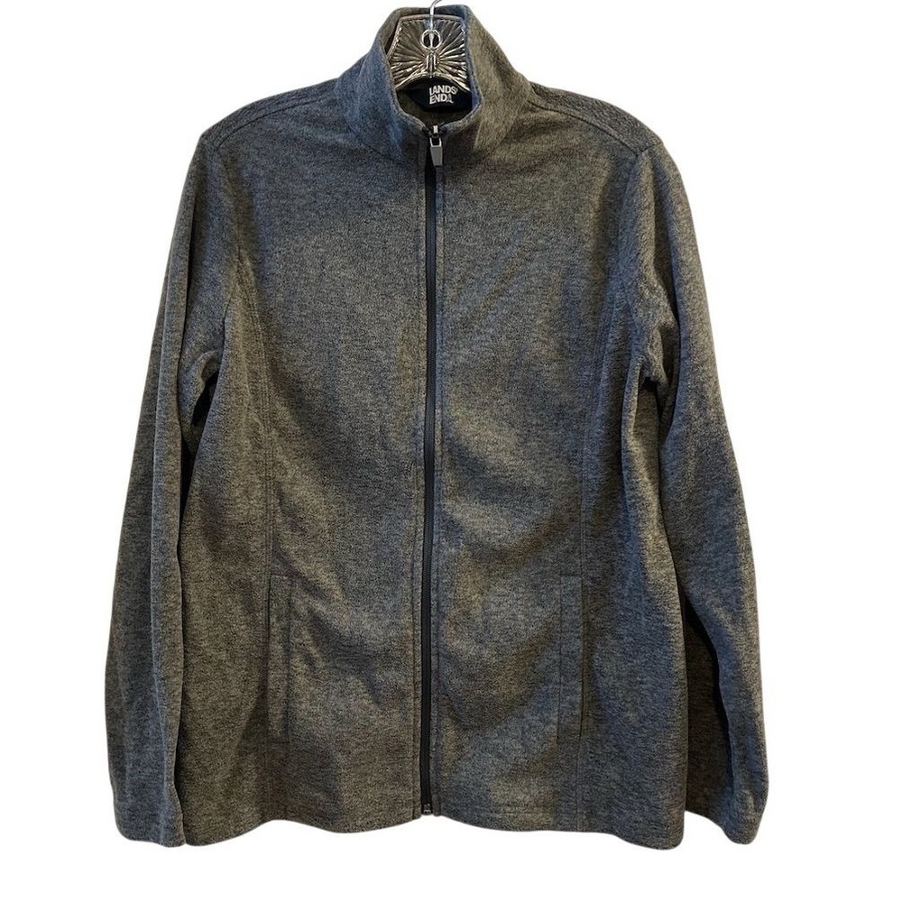Lands' End Women's Gray Fleece‎ Full Zip Jacket Size S Casual Pockets